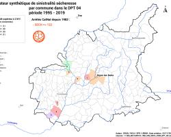 Carte DPT 04 des communes à forte sinistralité « sécheresse » (ONRN, données 2023)
