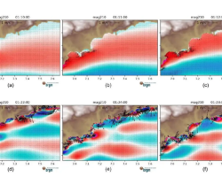 Simulation de la propagation d’un tsunami au large du littoral du département des Alpes-Maritimes. © BRGM