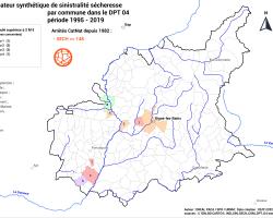 Carte DPT 04 des communes à forte sinistralité « sécheresse » (ONRN, données 2023) => 8 communes impactées