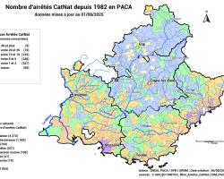 Carte régionale du nombre d'arrêtés de catastrophes naturelles depuis 1982