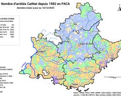 Carte régionale du nombre d'arrêtés de catastrophes naturelles depuis 1982