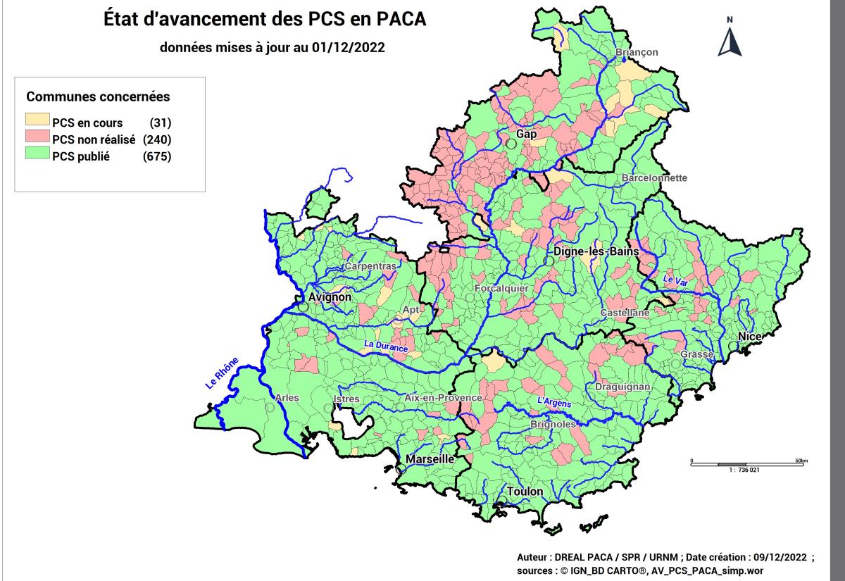Avancement des PCS en PACA (cartographie)