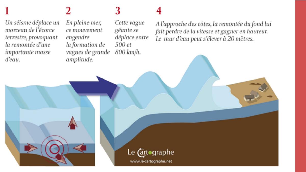Schéma de principe : formation d’un tsunami « source © le Cartographe »