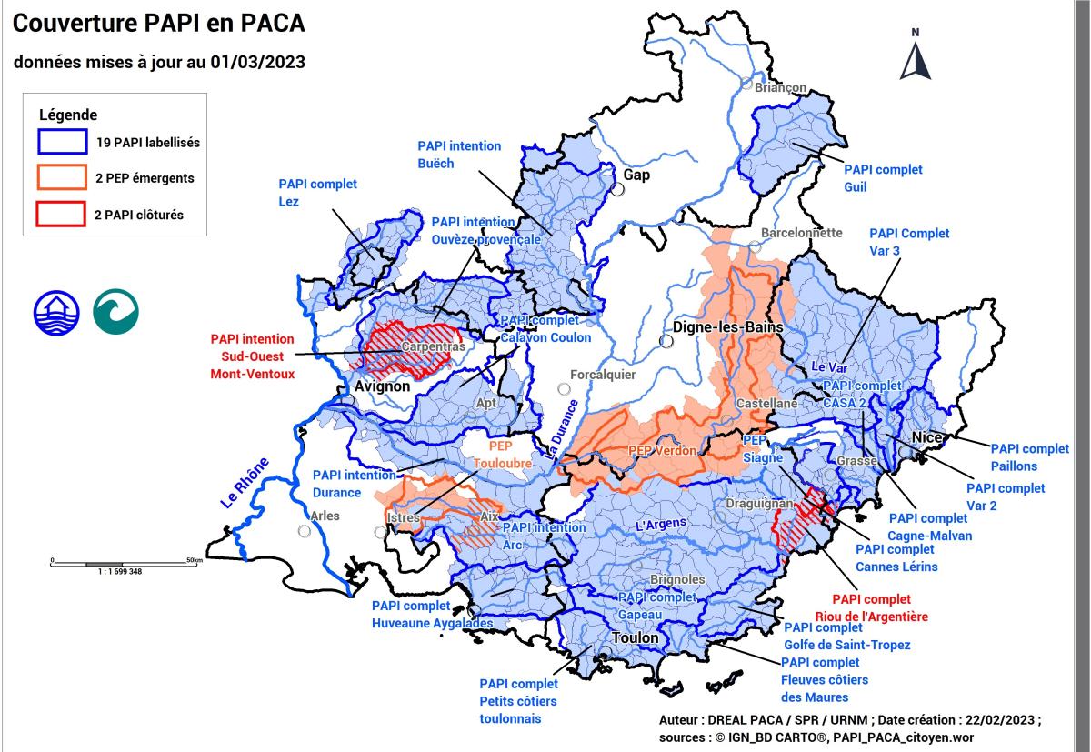 Cartographie des PAPI en PACA (périmètre des bassins versants)