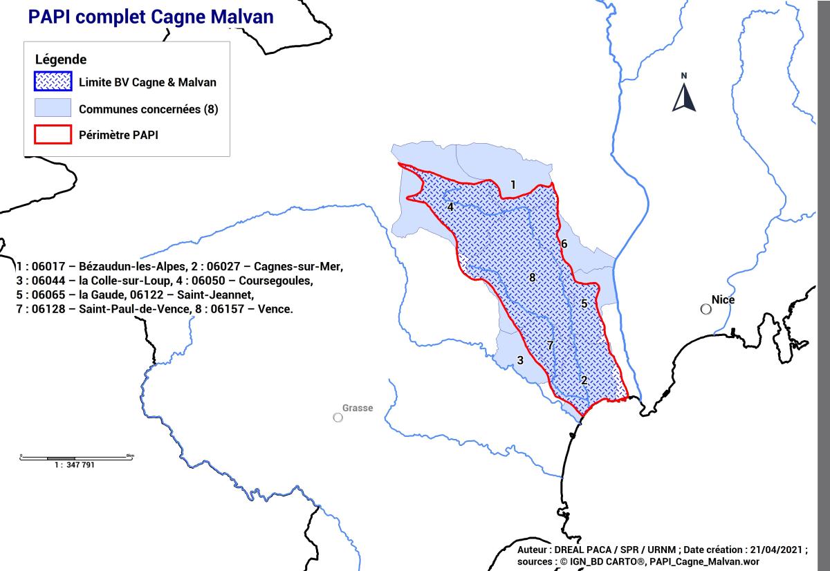 Carte périmètre PAPI complet Cagne Malvan
