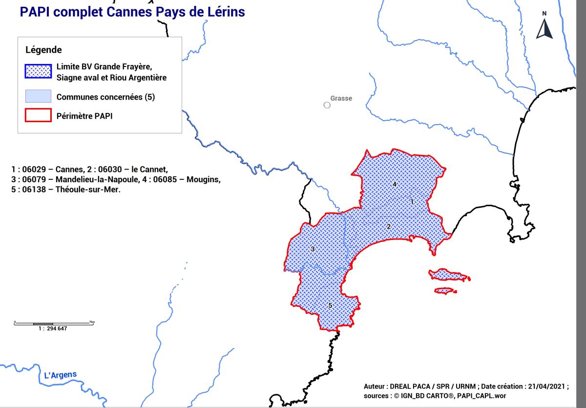 Carte périmètre PAPI complet Cannes Lérins