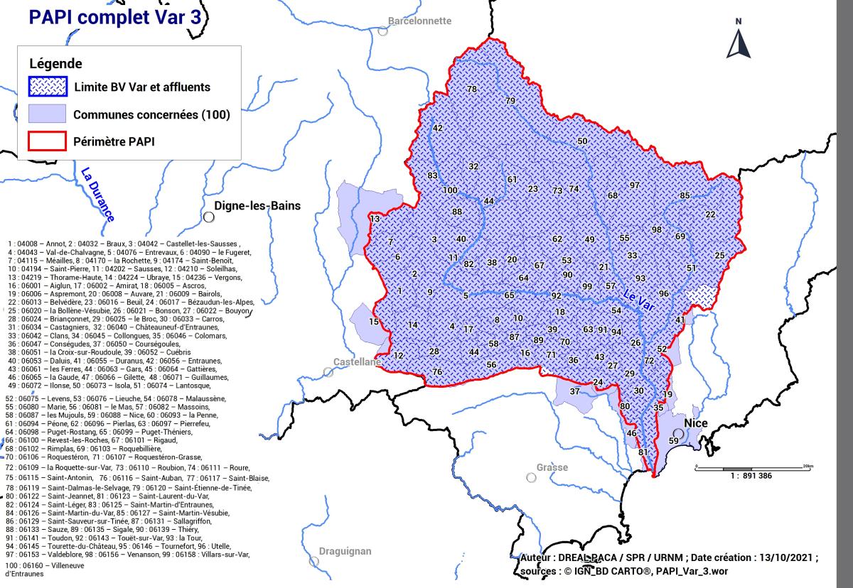 Carte périmètre PAPI complet Var 3