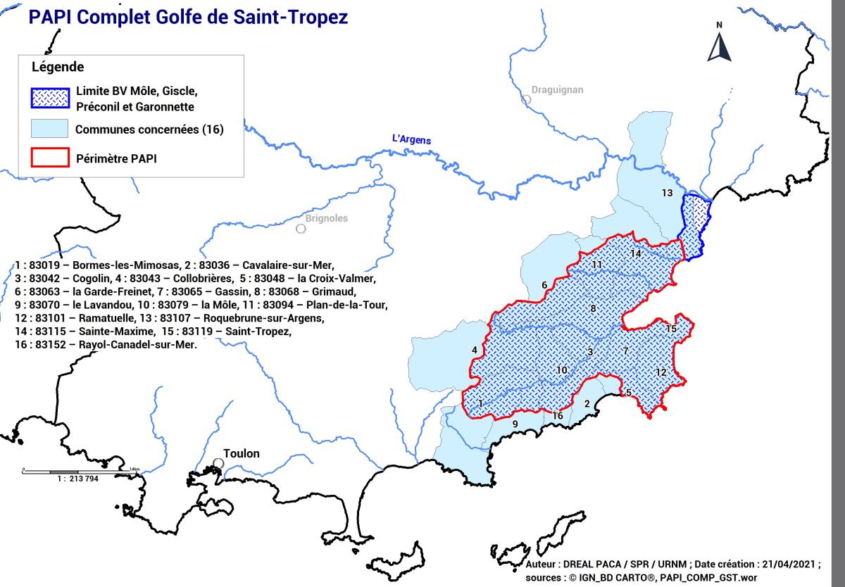 Carte périmètre PAPI complet Golfe de Saint-Tropez