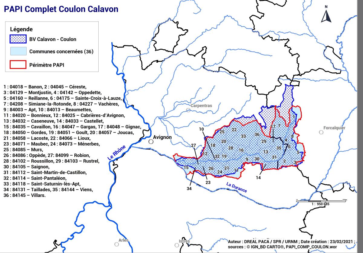 Carte Périmètre PAPI complet Calavon Coulon (36 communes concernées)