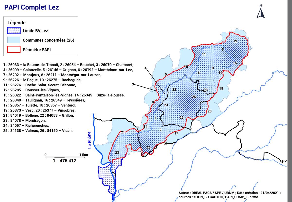 Carte périmètre PAPI complet Lez