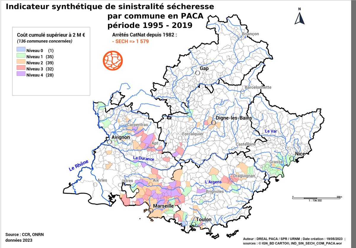 Carte régionale des communes à forte sinistralité « sécheresse » (ONRN, données 2023)