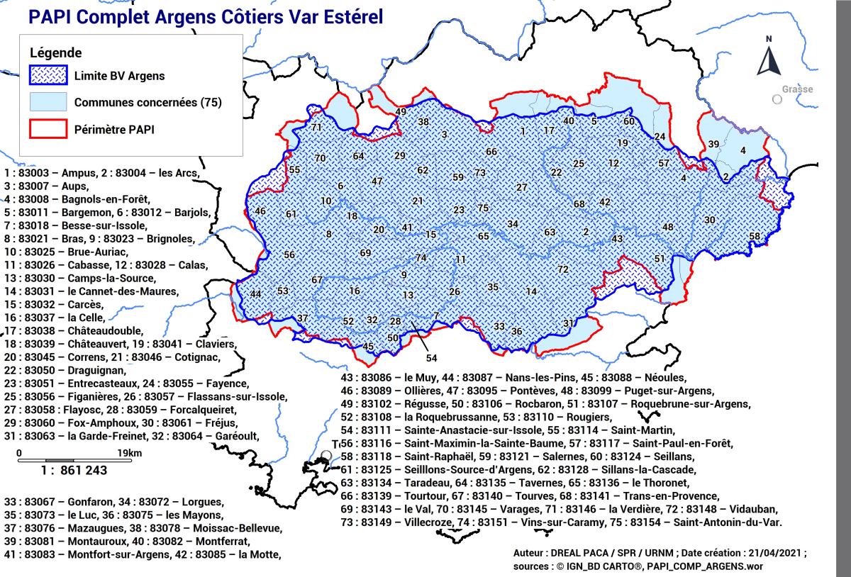 Carte périmètre PAPI complet Argens