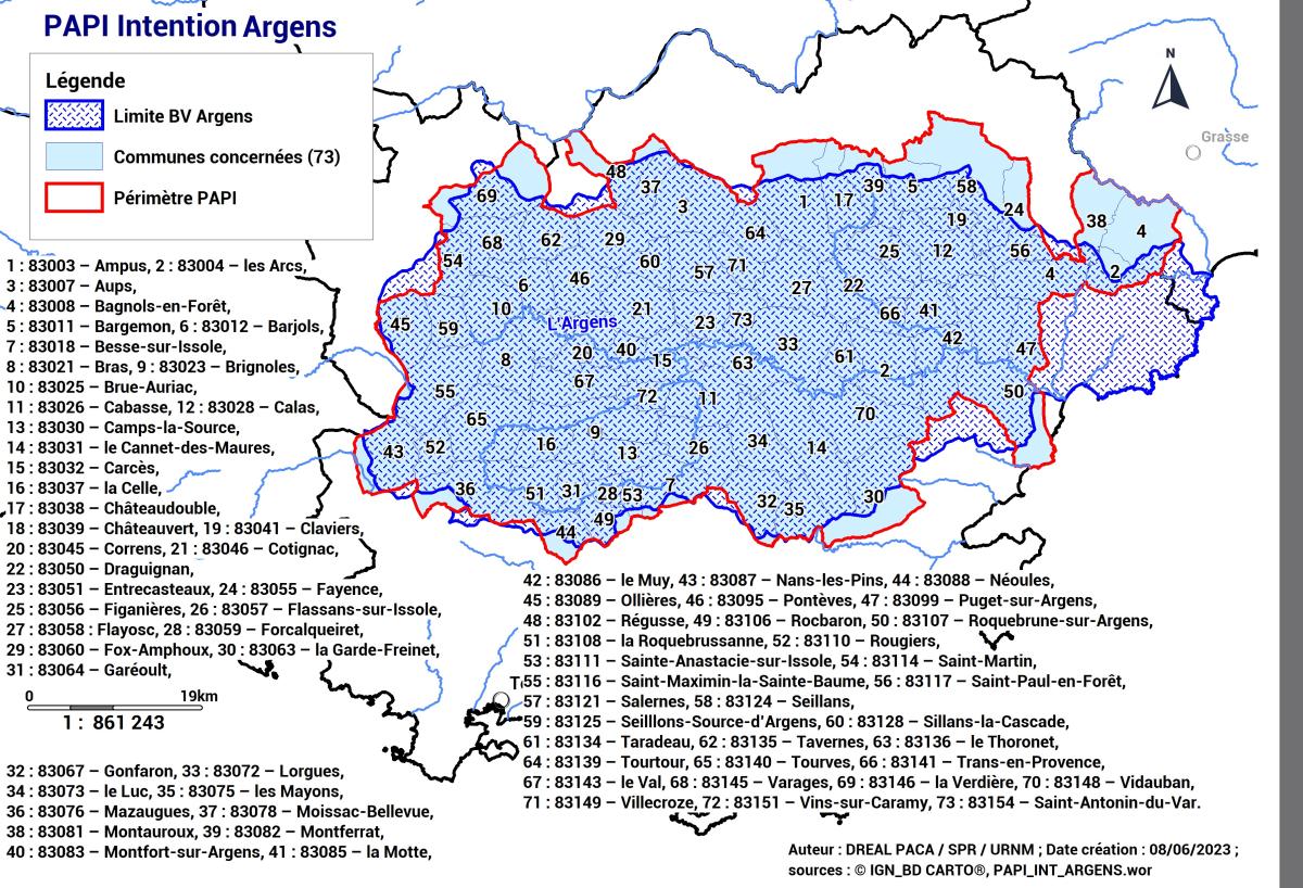 Carte périmètre PAPI intention Argens