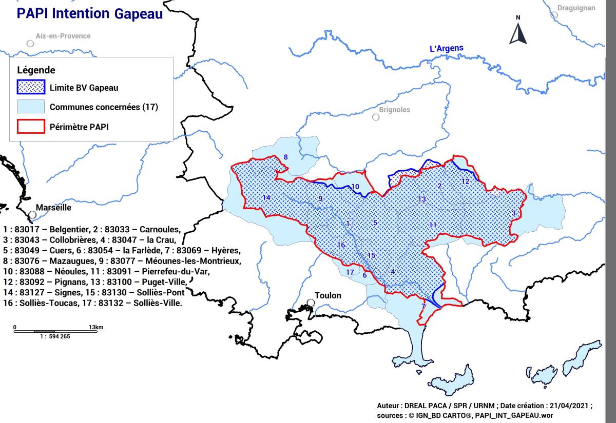 Carte périmètre PAPI intention Gapeau