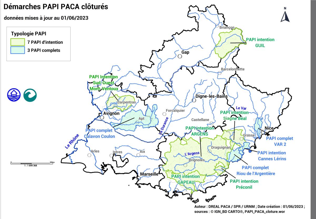 Cartographie des PAPI clôturés en PACA