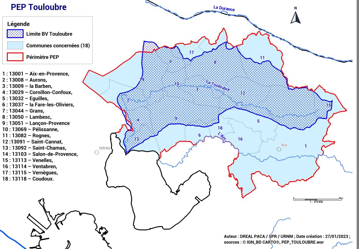 Contour géographique du PEP Touloubre (18 communes concernées)