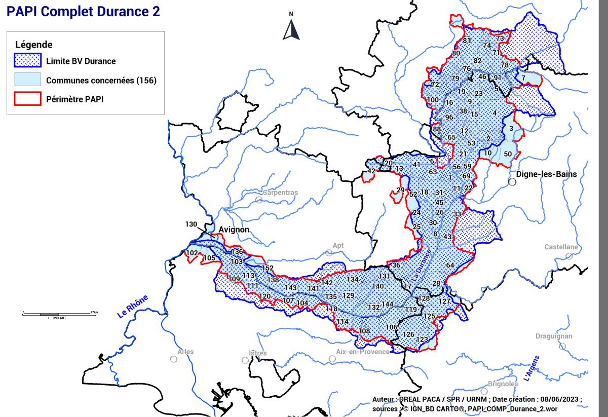 Contour géographique du PAPI complet Durance 2 (156 communes concernées)