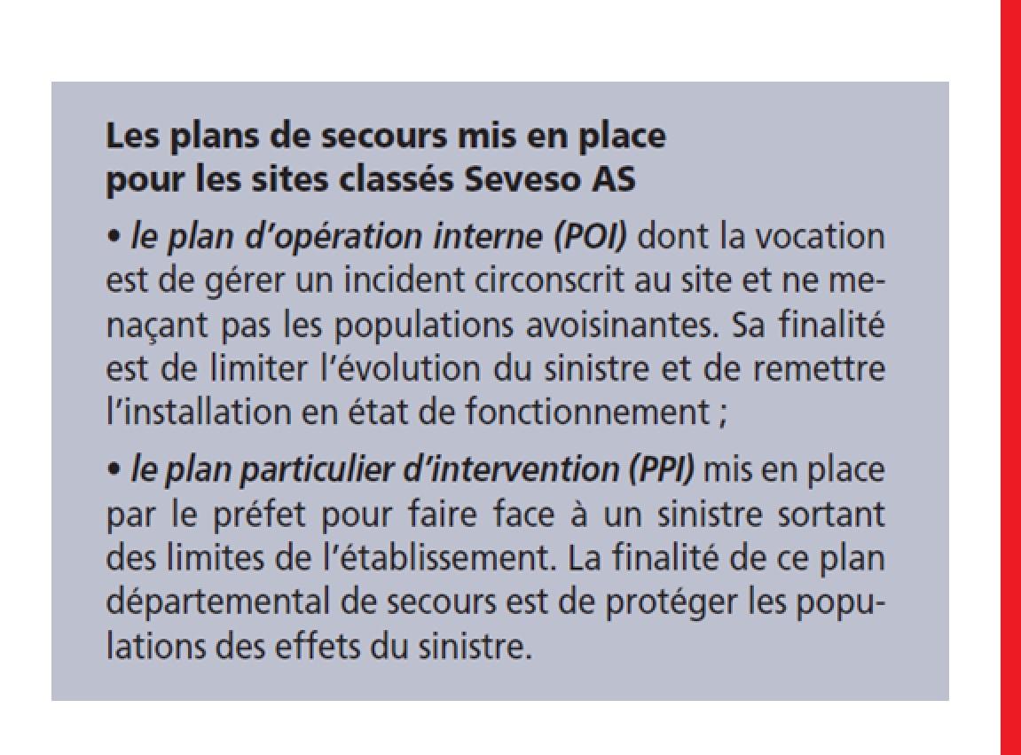 => définition des 2 plans d’intervention en matière de suivi des accidents industriels pour les sites classés SEVESO : le POI & le PPI (source © MEDD / DPPR)