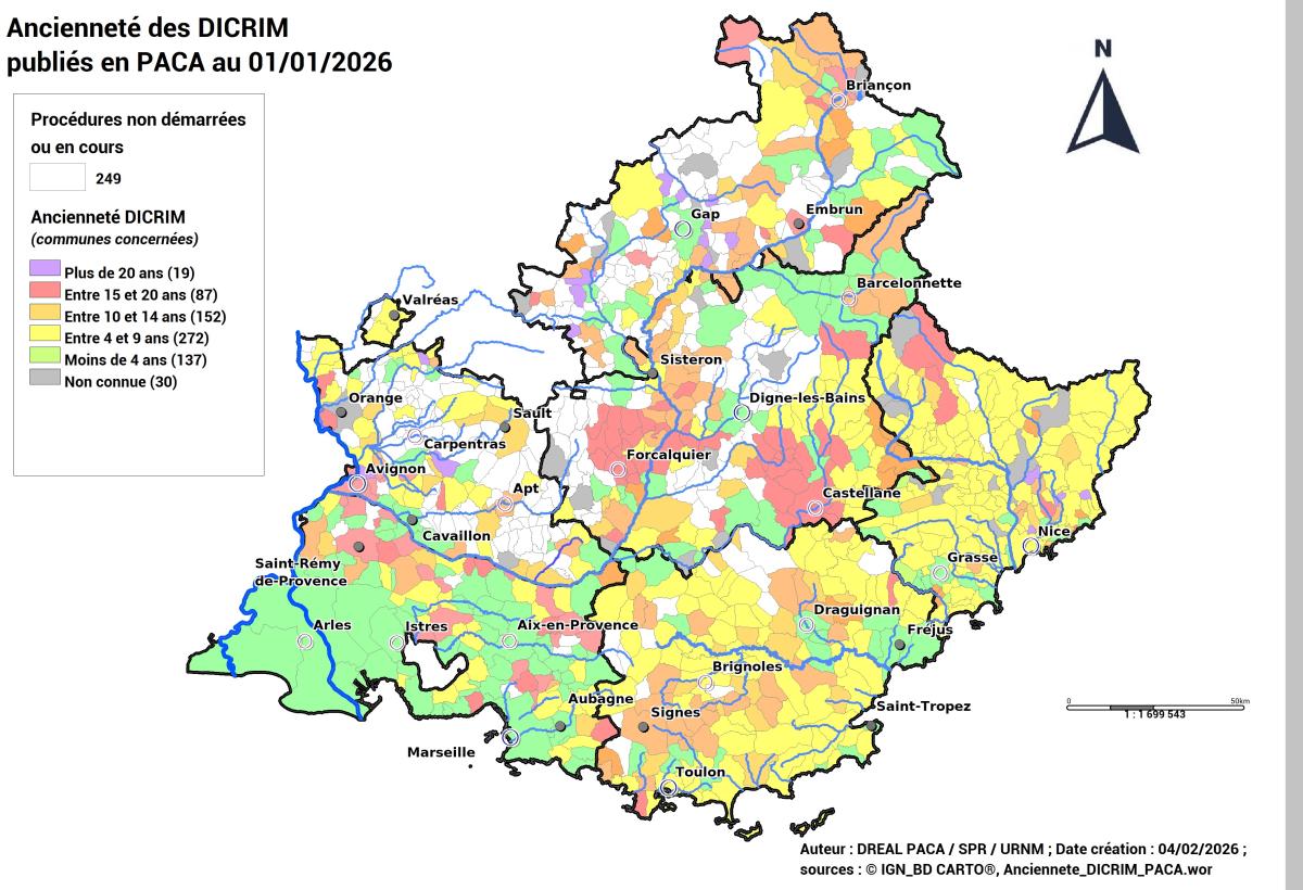 Les 398 DICRIM datant de moins de 10 ans sont majoritairement répartis dans les départements 06, 13 et 83.