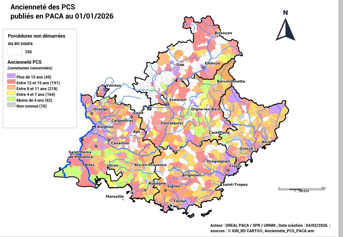 Sur les 690 PCS réalisés, 171 ont moins de 8 ans. Ils sont situés essentiellement dans les départements 04, 06, 83 & 84.
