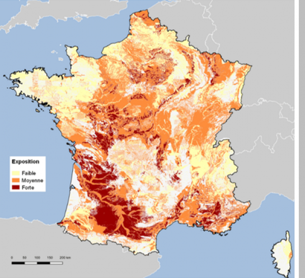 Carte d'exposition au phénomène de retrait gonflement des argiles (c) Géorisques