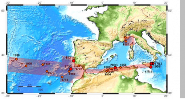 Les principaux séismes tsunamigènes en Atlantique nord-est et Méditerranée occidentale © CEA