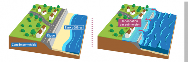 L'inondation par submersion marine © Agence française pour la biodiversité / Réalisation Matthieu Nivesse (d'après OIEau), 2018