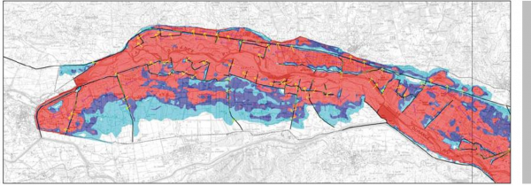 Cartographie de l’aléa inondation destinée à élaborer le PPRi de la Basse Durance en 2002 © Société du Canal de Provence