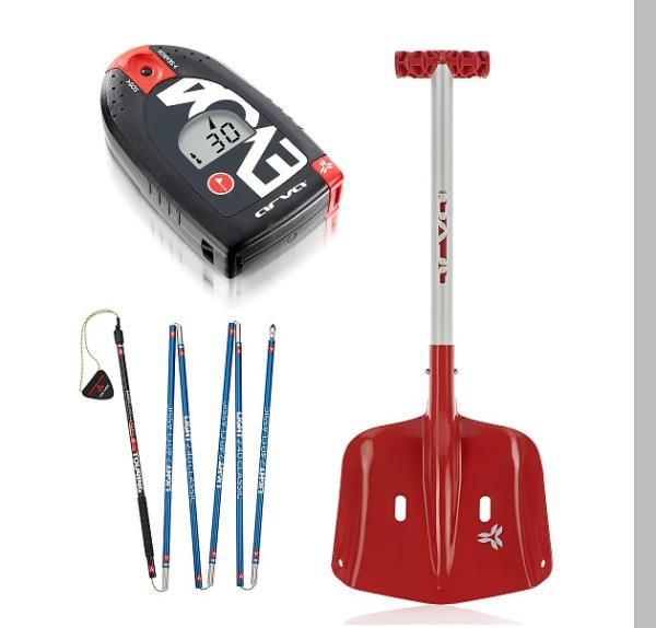 => Exemple de pack avalanche : pelle + sonde + DVA Evo 4 ARVA (source © Decathlon)