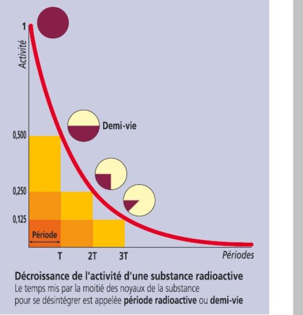 Schéma de la décroissance de la radioactivité (source © MEDD / DPPR)